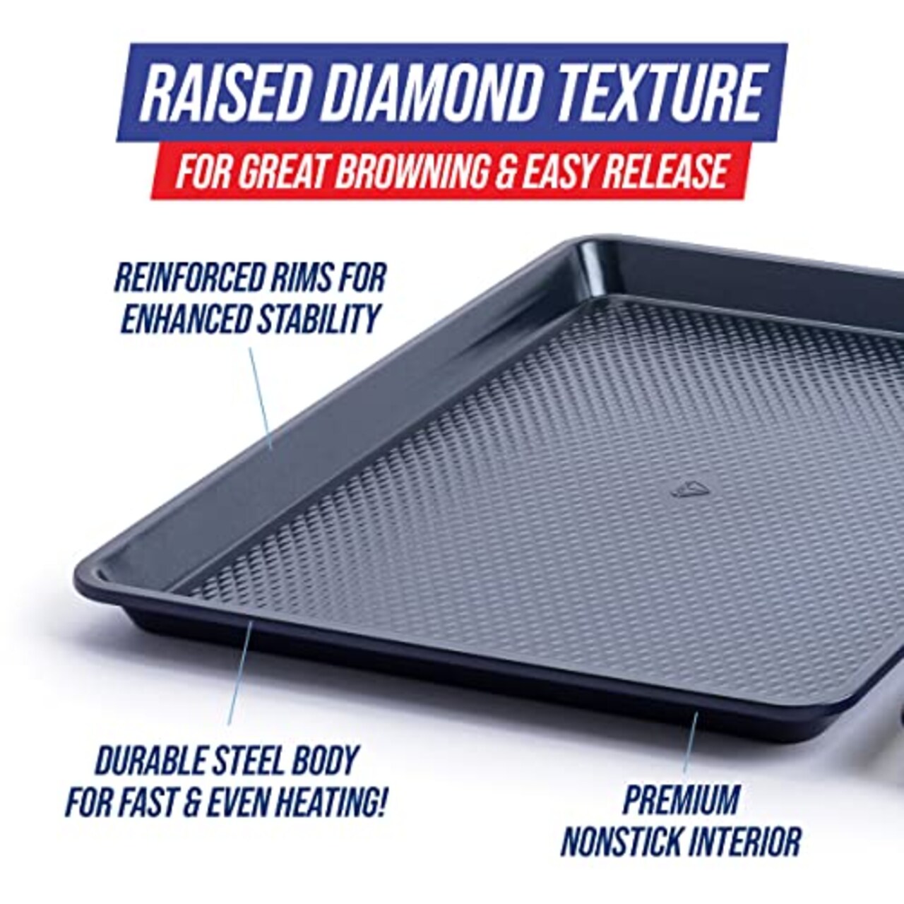 Bakeware Diamond Infused Ceramic Nonstick, 18" x 13" Half Cookie Sheet Baking Pan, Dishwasher and Freezer Safe, PFAS-Free, Blue
